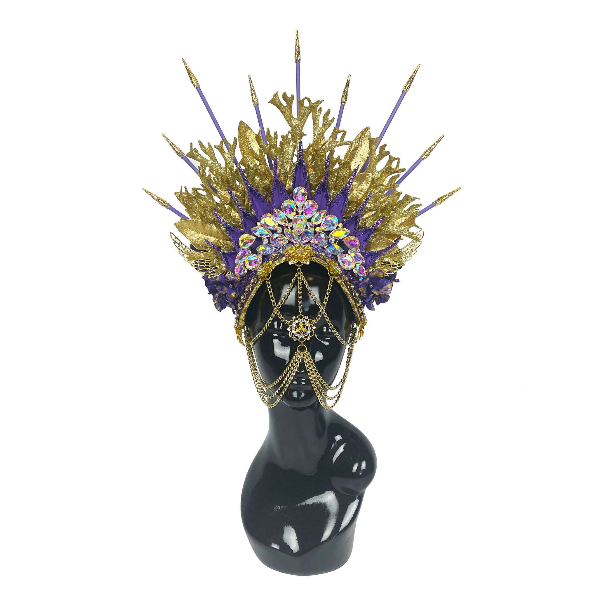 Merkaba Headdress, gold and purple