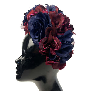 Flower Crown, dark blue and burgundy