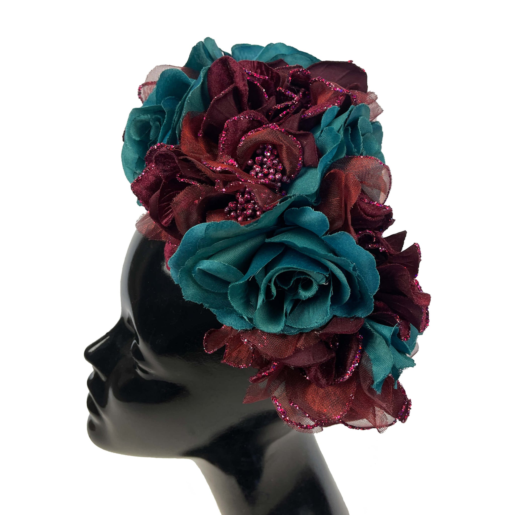 Flower Crown, turquoise and burgundy
