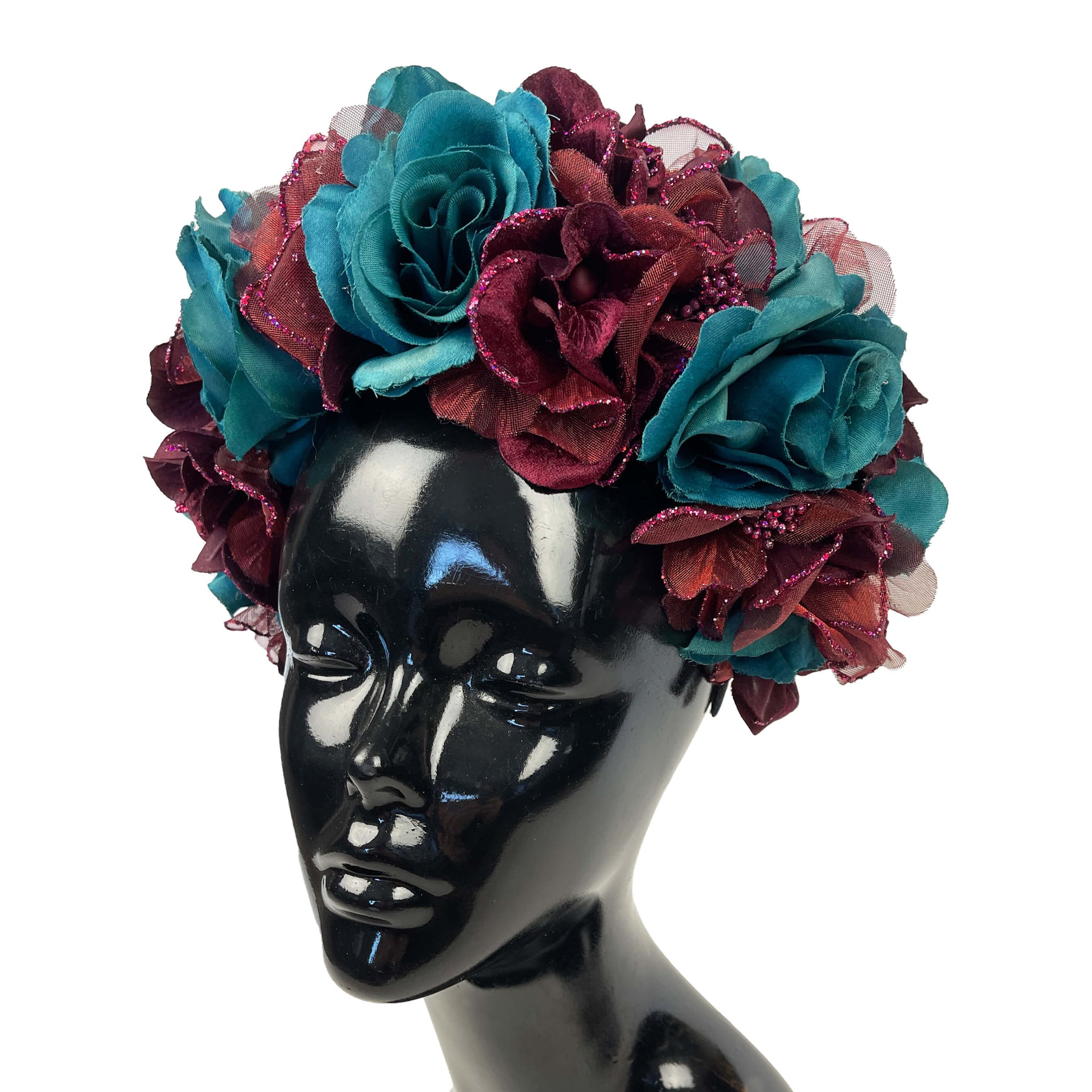 Flower Crown, turquoise and burgundy