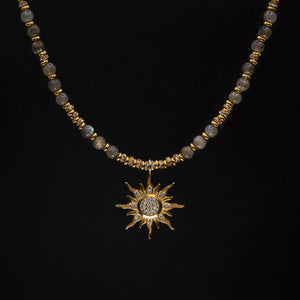 Gilded Labradorite Necklace with Sun Pendant