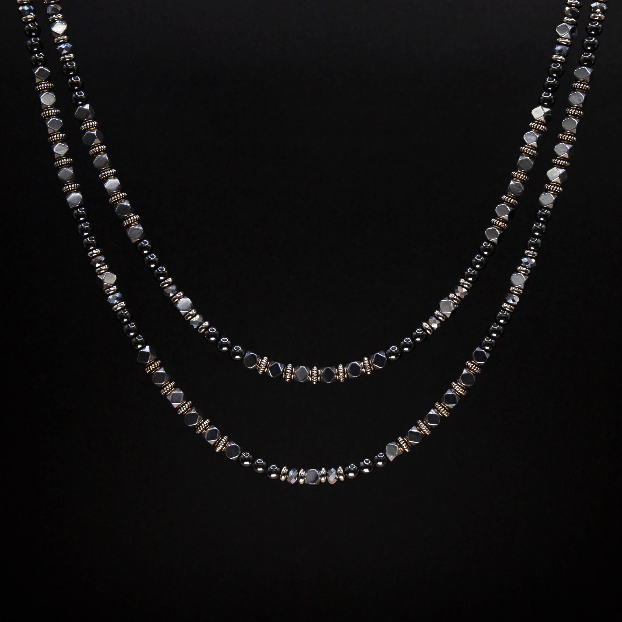 Double Strand Layered Hematite Necklace