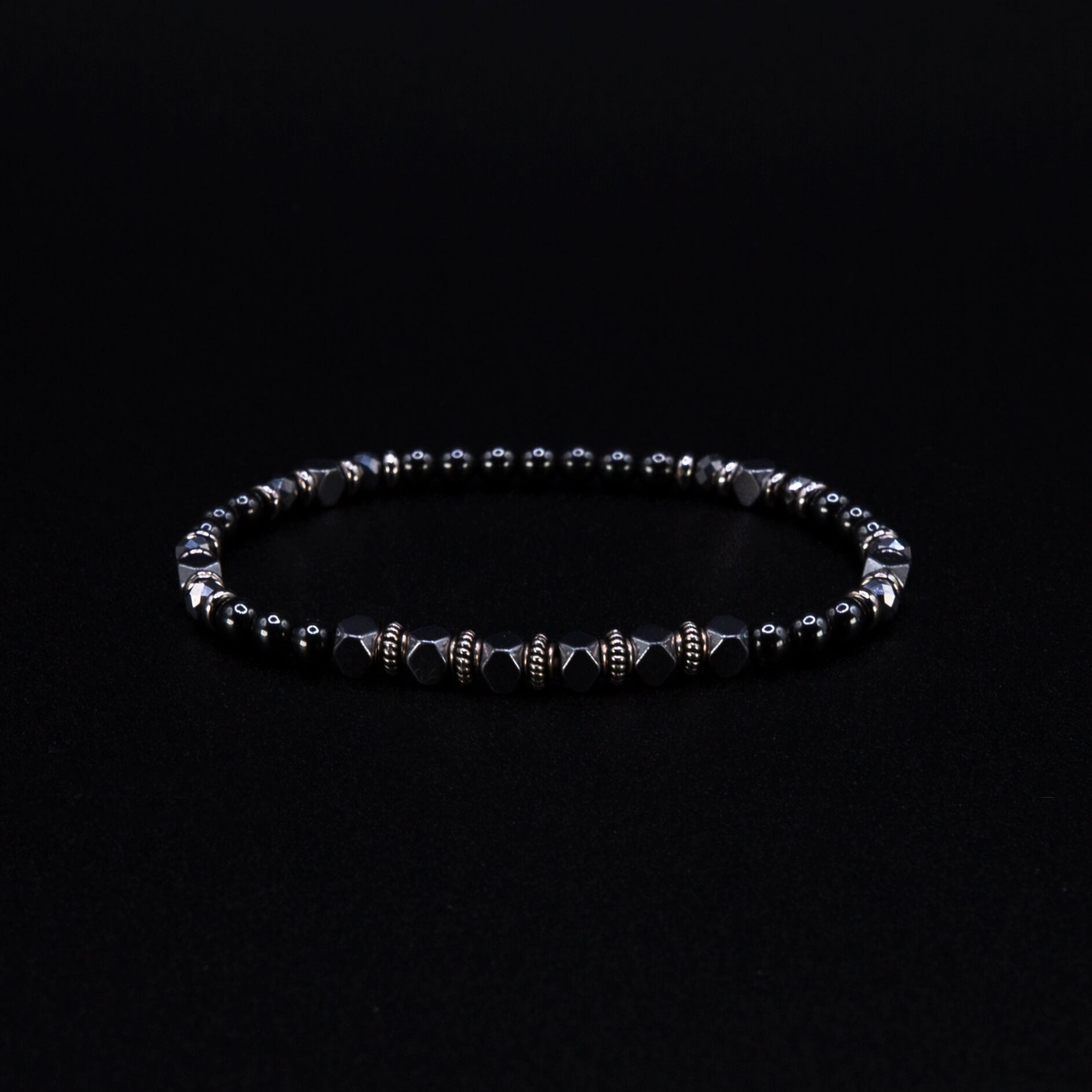 Round and Faceted Hematite Crystals Bracelet